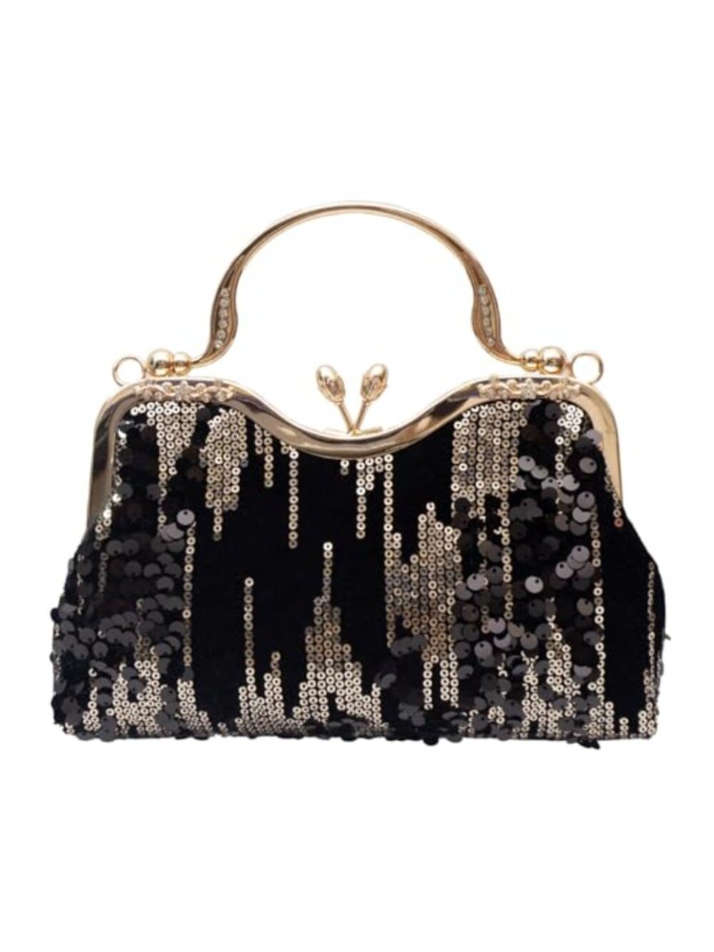 Vintage Sequined Velvet Evening Bag Flower Hardware Clutch Formal Party